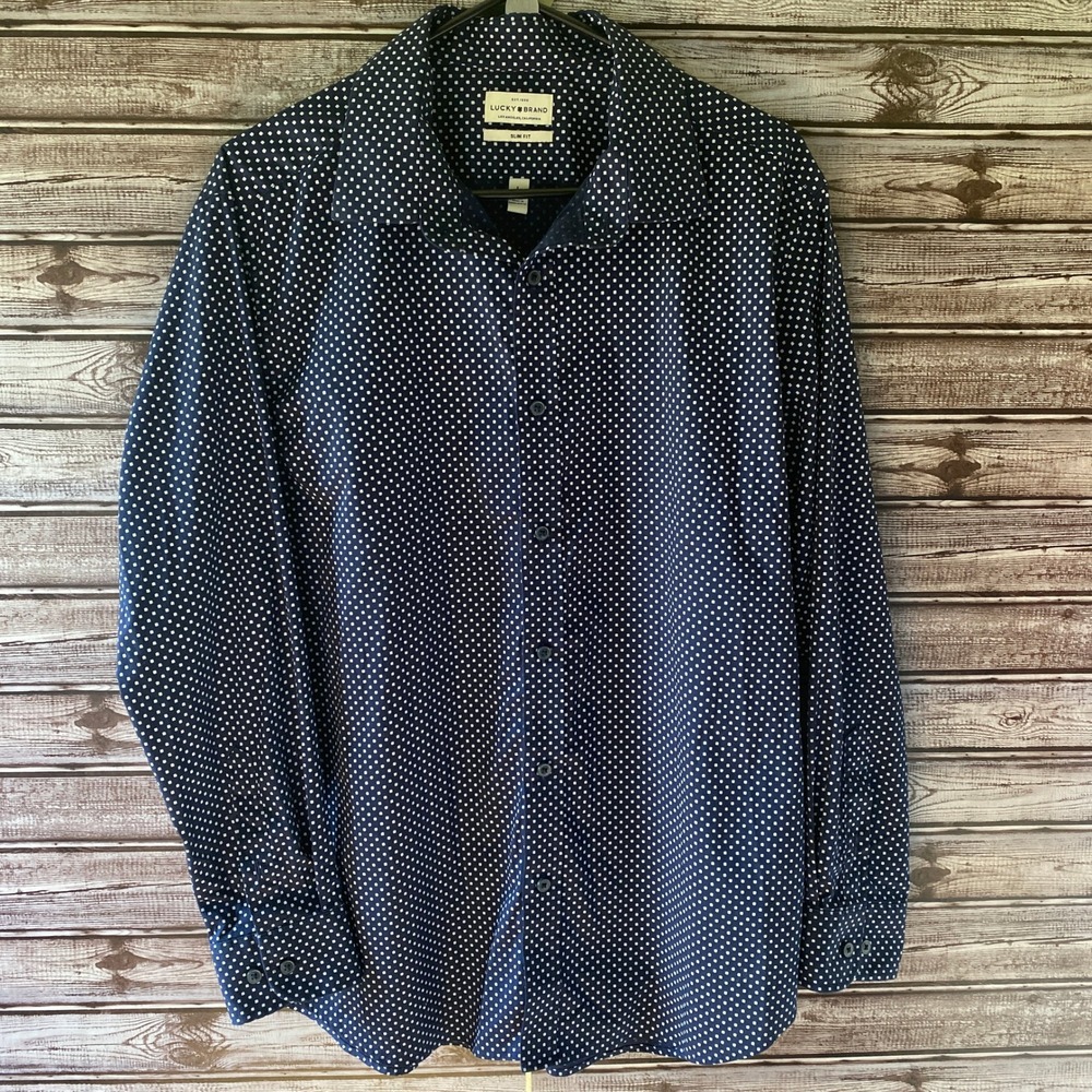Lucky Brand Men's Long-Sleeved Button-Down Dress Shirt Sz L 16 - 16 1/2 Slim-Fit